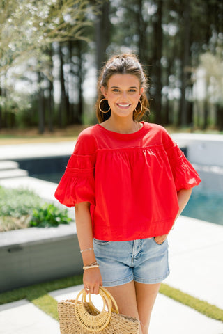 Rebel Red Puff Sleeve Top - Instyle Boutique