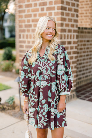Time After Time Brown Printed Dress