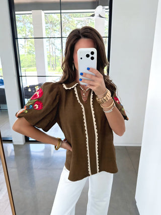 Cocoa Garden Embroidered Puff Sleeve Top - Instyle Boutique