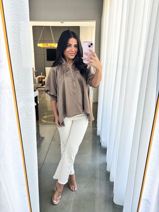 Stay With Me Silk Top - Mocha - Instyle Boutique