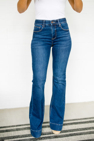 Deal With It Dark Denim Flare Jeans