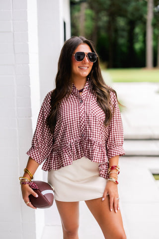 Check Yourself Gingham Peplum Top - Instyle Boutique