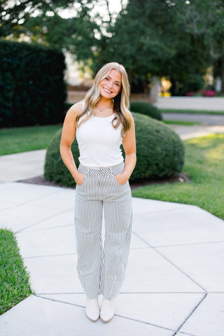 Olive Striped Barrel Jeans