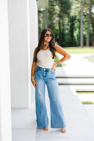 Forever Famous Pleated High Rise Denim - Instyle Boutique