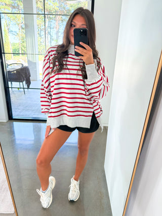 Simply Striped Mock Neck Pullover
