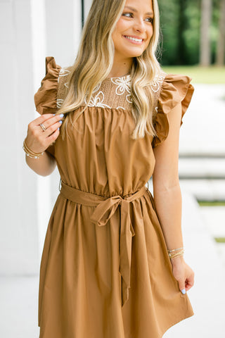 Miley Mocha Embroidered Dress