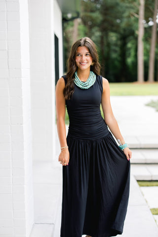 Favorite Black Knit Ruched Maxi Dress - Instyle Boutique