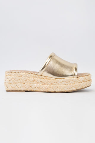 Aura Metallic Gold Raffia Platform Wedge Sandals - Instyle Boutique