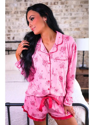 Blushing Blooms Ruffle Pajama Set ~PREORDER~ - Instyle Boutique