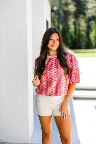 Coral Confetti Sequin Top - Instyle Boutique