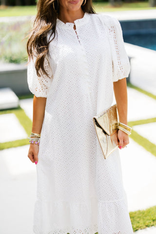Ivory Garden Eyelet Midi Dress - Instyle Boutique