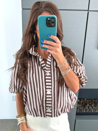 The Cafe Striped Puff Top - Instyle Boutique