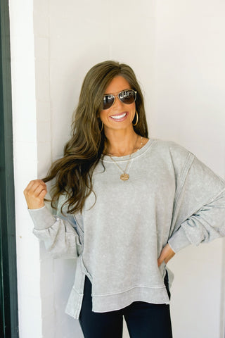 Waverly Washed Grey Top - Instyle Boutique