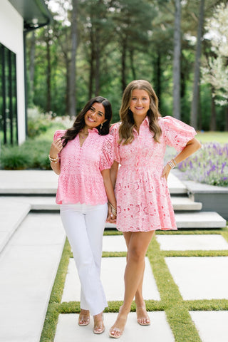 Sweet Frill Eyelet Top - Pink - Instyle Boutique