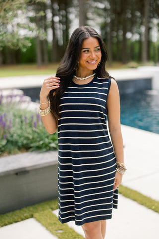 Sail Away Striped Sleeveless Summer Dress - Navy - Instyle Boutique