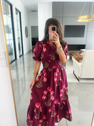 Wish You Well Wine Floral Dress