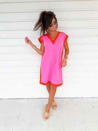 Sorbet Shift – Colorblock V - Neck Mini Dress - Instyle Boutique