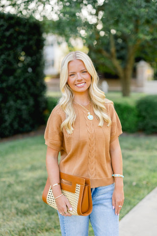 Camel Craze Short Sleeve Sweater - Instyle Boutique