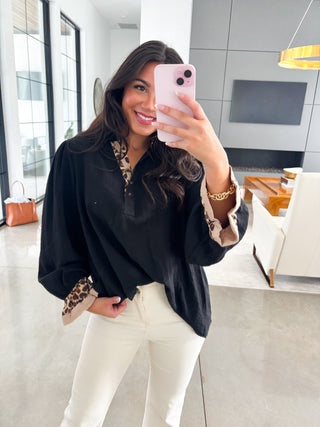 City Chic Black Leopard Top