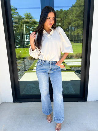 Effortless Grace Ruffle Top - Ecru