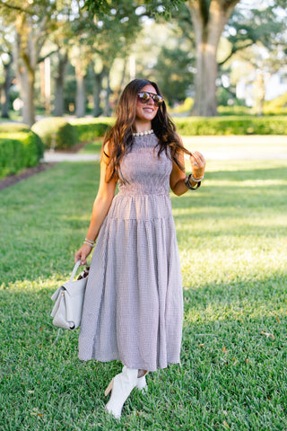 Gather Around Brown Gingham Dress - Instyle Boutique