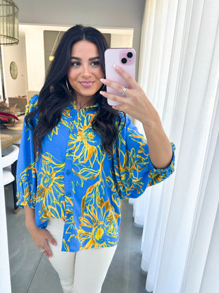 Blue and Bold Sunflower Top