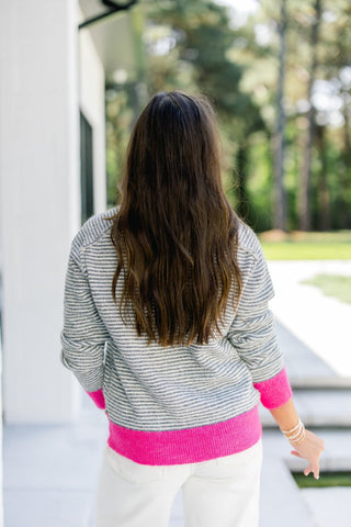 Pink Pop Stripe Cozy Knit Sweater - Instyle Boutique