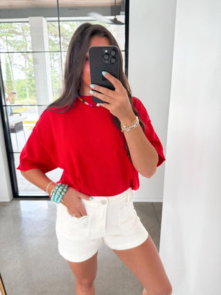Relaxed Ribbed Knit Red Sweater - Instyle Boutique