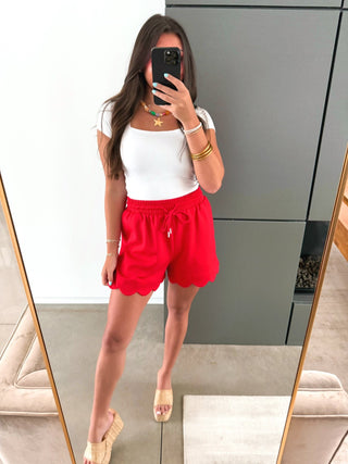 Sweet Edge Scallop Shorts- Red - Instyle Boutique