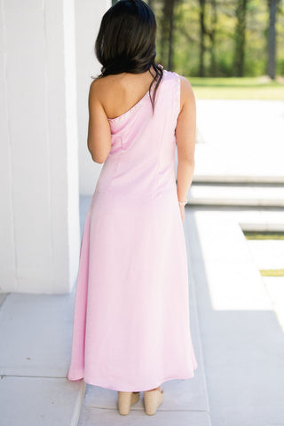Petal Pink One - Shoulder Midi Dress - Instyle Boutique