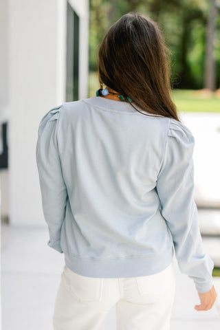 Blue Mist Puff Sleeve Sweatshirt Top - Instyle Boutique