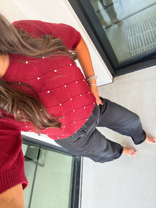 Willa Wine Studded Sweater Top