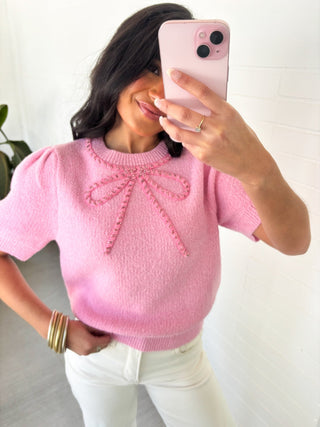 Bubble Gum Pink Bow Sweater Top - Instyle Boutique