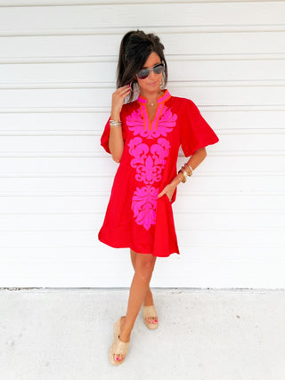 Right This Way Red Embroidered Dress - Instyle Boutique