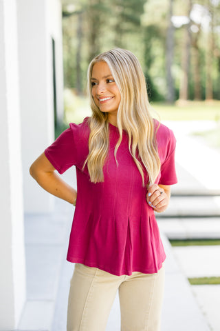 By The Way Burgundy Pleated Top