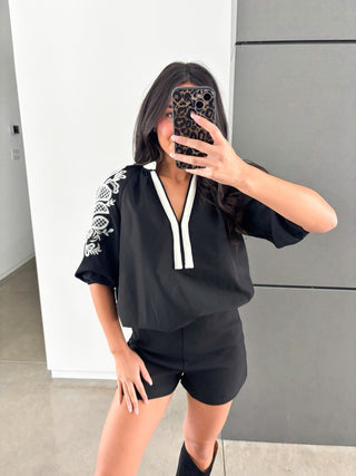 Oh So Elegant Embroidered Black Top - Instyle Boutique