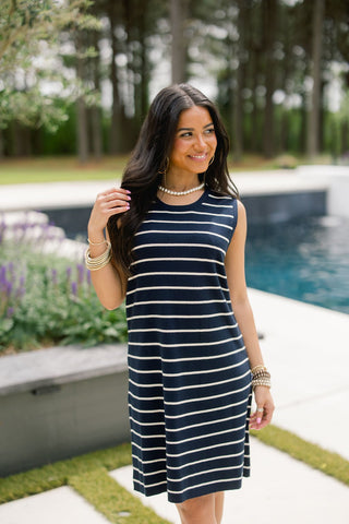 Sail Away Striped Sleeveless Summer Dress - Navy - Instyle Boutique