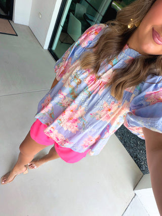 Periwinkle Floral Eyelet Puff Sleeve Top - Instyle Boutique