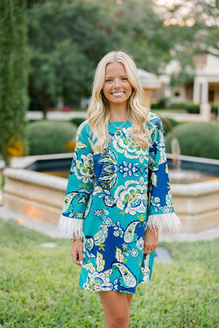 Easy To Adore Blue Printed Dress - Instyle Boutique