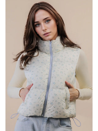 Blue Floral Puffer Vest - Instyle Boutique
