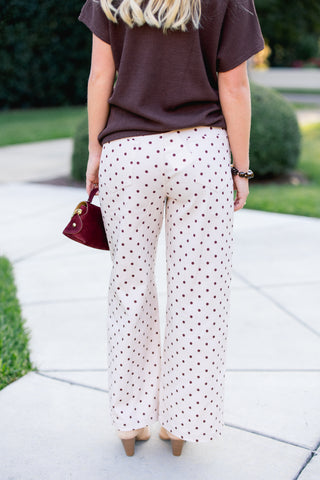 Ecru Polka Dot Wide Leg Pants