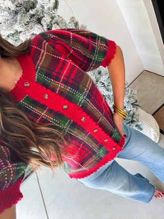 Holly Days Short Sleeve Plaid Cardigan