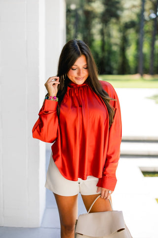She's The Moment Burnt Orange Satin Top - Instyle Boutique
