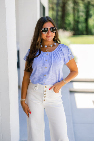 Lovely Periwinkle Textured Lace Top - Instyle Boutique