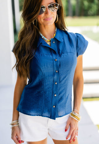 Indigo Hour Fitted Button Down Top - Instyle Boutique