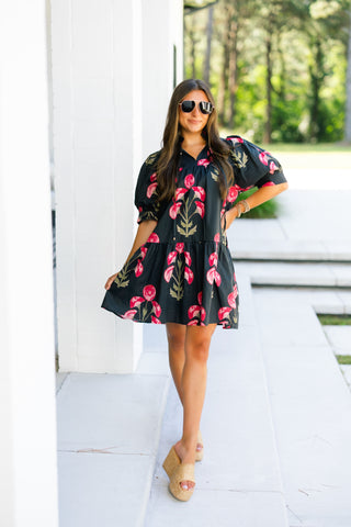 Cherry Blossom Black Floral Dress