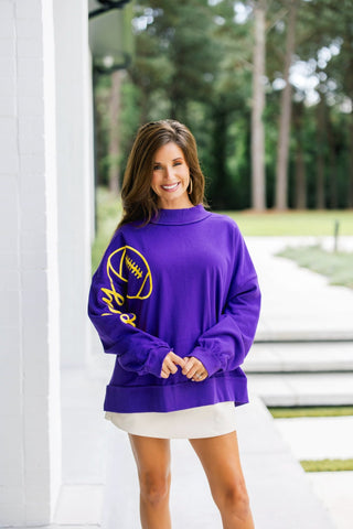 Purple Game Day Embroidered Mock Neck Sweatshirt - Instyle Boutique