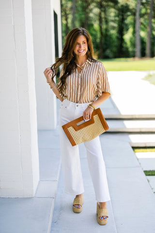 Millie Mocha Stripe Button Down Top - Instyle Boutique