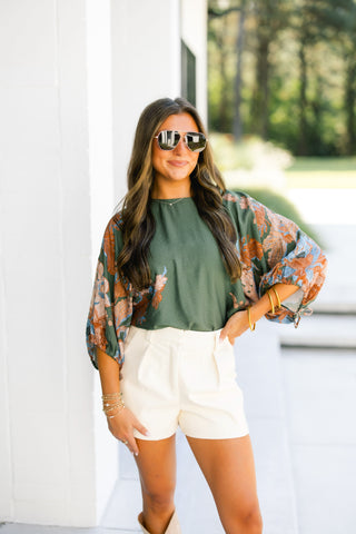 Into the Garden Olive Floral Top