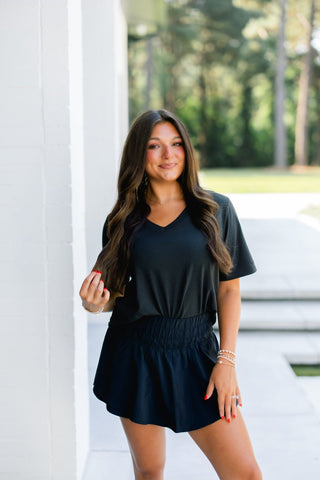 On The Go Black V-Neck Tee - Instyle Boutique